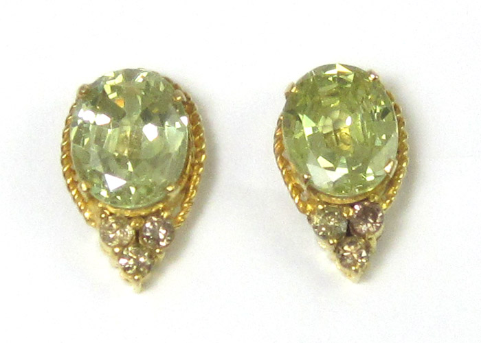 Appraisal: PAIR OF GREEN CUBIC ZIRCONIA EARRINGS each k yellow gold