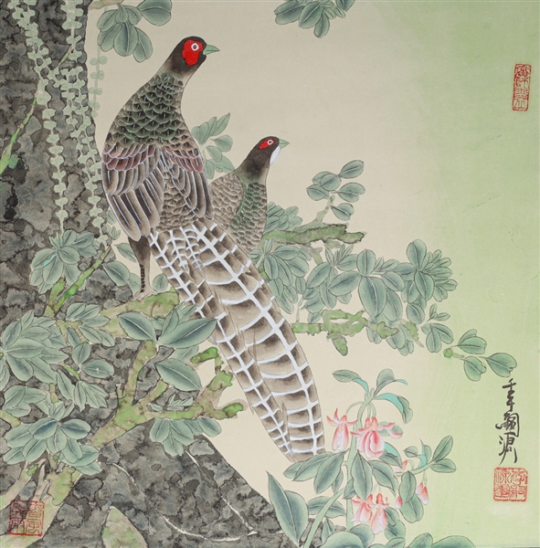 Appraisal: Group of two vintage Chinese Scrolls including pheasants light surface