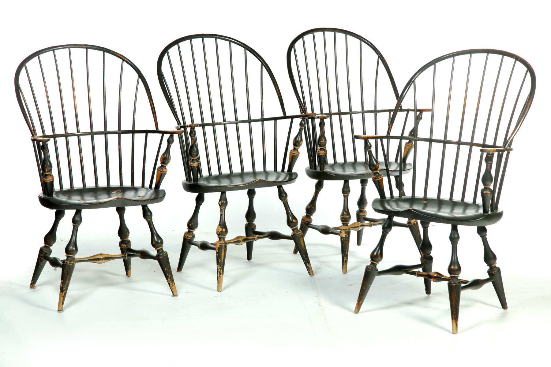 Appraisal: FOUR D R DIMES SACKBACK WINDSOR-STYLE CHAIRS American nd half-