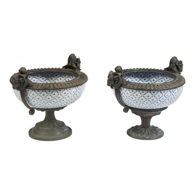 Appraisal: Pair of Louis XVI Style Bronze Mounted Porcelain Center Bowls