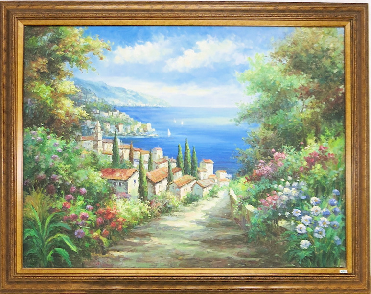 Appraisal: ITALIAN COASTAL VILLAGE OIL ON CANVAS image measures x illegibly