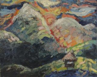 Appraisal: Signed Expressionist Oil on Canvas Landscape Indistinctly signed and dated