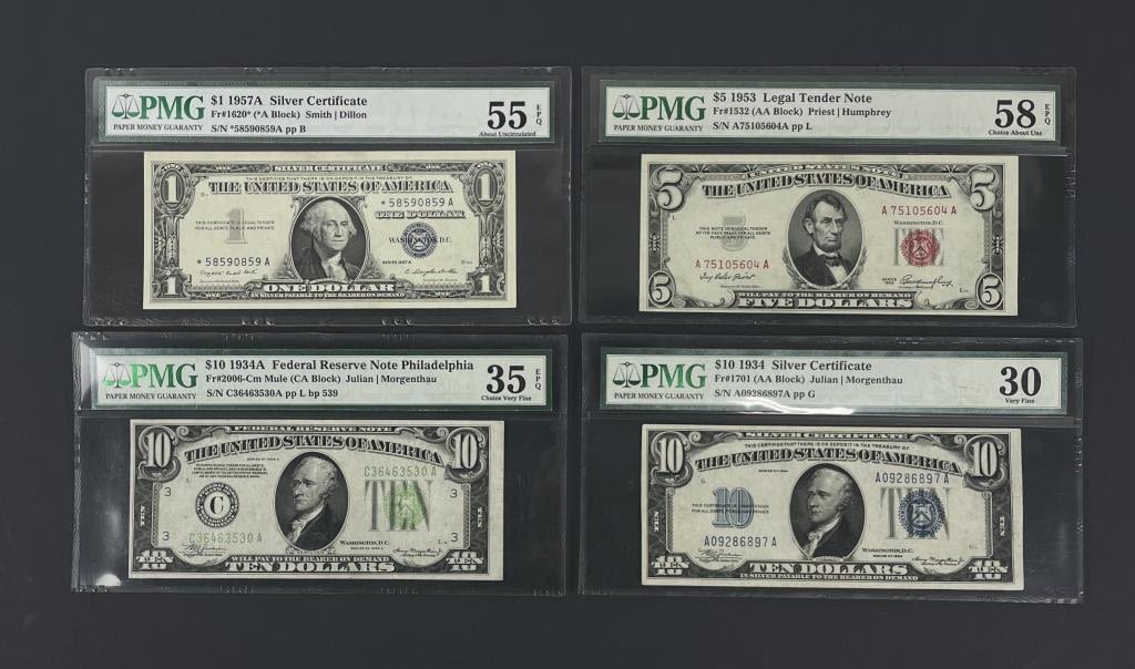 Appraisal: Graded Examples Of US Currency w Star Note -A Silver