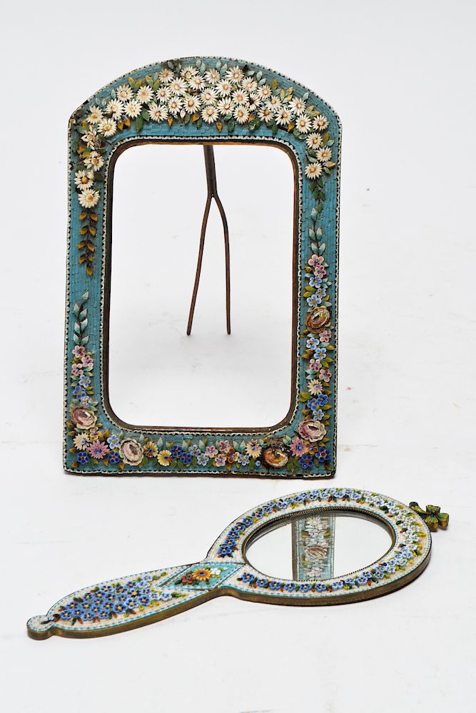 Appraisal: Italian Micromosaic Picture Frame Hand Mirror Italian micromosaic picture frame