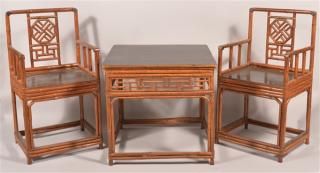 Appraisal: Vintage Three Piece Bamboo Chair and Table Set Table measures