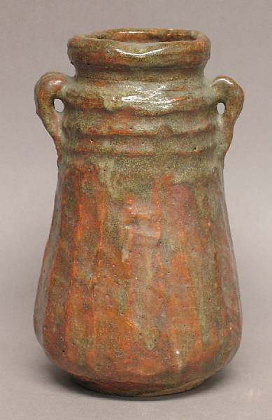 Appraisal: A pottery studio ware vase With two handles signed by