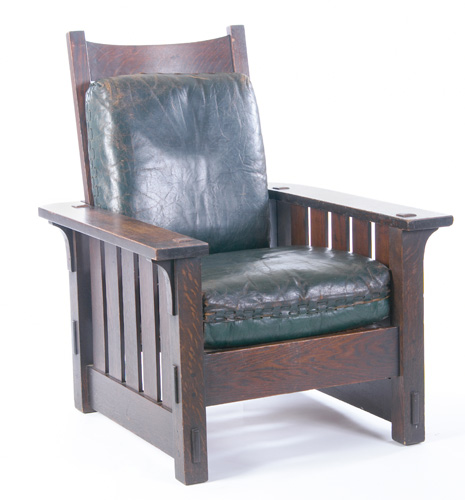 Appraisal: GUSTAV STICKLEY Morris chair no with flat arms five slats