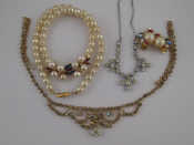 Appraisal: A mixed lot of costume jewellery comprising two diamante necklaces