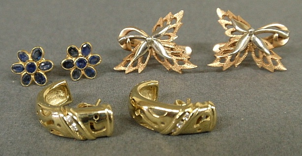 Appraisal: - Three pairs of ladies gold earrings incl a pair