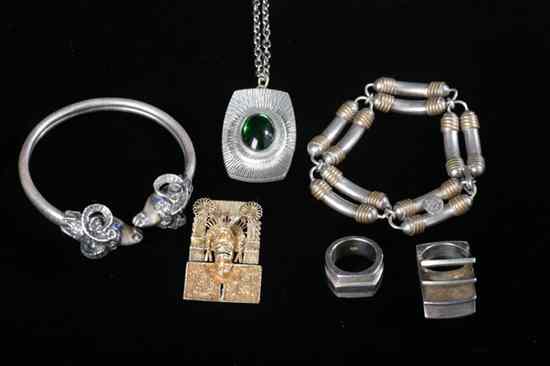 Appraisal: COLLECTION STERLING SILVER JEWELRY Including Italian band Mexican ring Pineda's