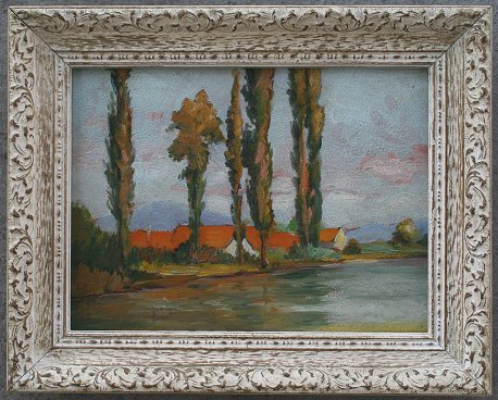 Appraisal: FRENCH LANDSCAPE OF TREES ALONG CANAL '' x '' unsigned