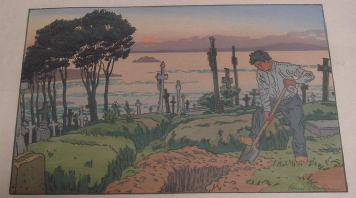 Appraisal: Henri Riviere French - woodblock print Le Fossoyeur pencil signed