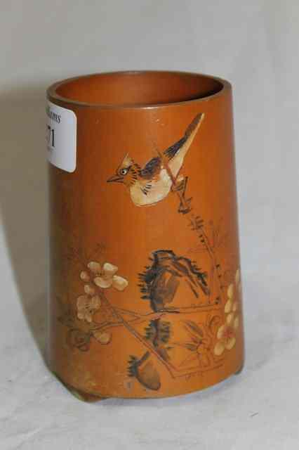 Appraisal: A JAPANESE BOXWOOD SPILL VASE etched with a bird and