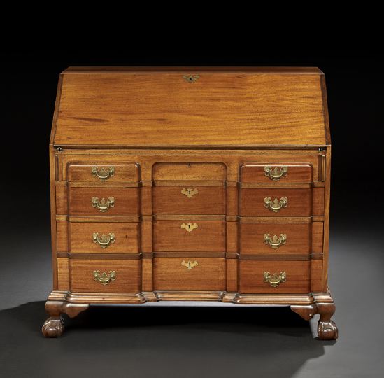 Appraisal: Chippendale-Style Mahogany Block-Front Slant-Lid Secretary the lid opening to reveal