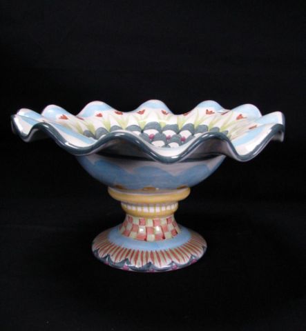 Appraisal: MacKenzie-Childs Artist Decorated Porcelain large compote pedestal base inches high