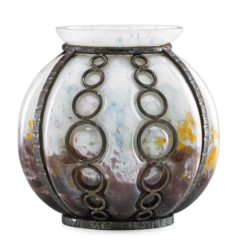 Appraisal: DAUM MAJORELLE Caged glass vase Condition Report Glass is in