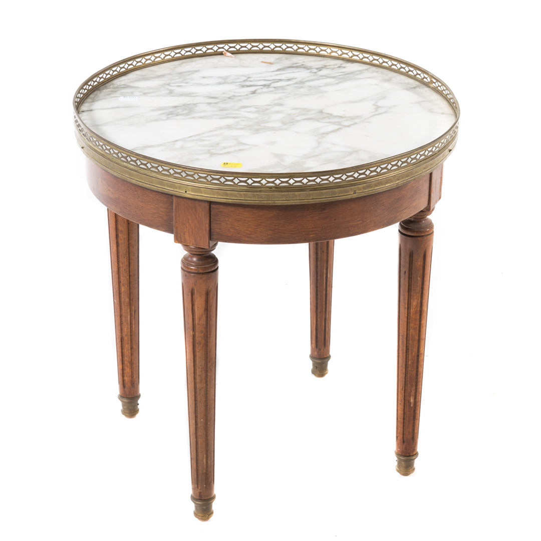 Appraisal: Louis XVI style marble top bouillotte table circular table brass