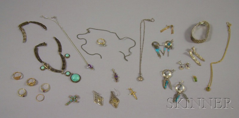 Appraisal: Group of Gold and Silver Jewelry including a kt gold