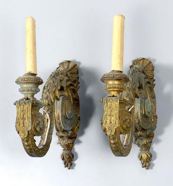 Appraisal: Pair Louis XVI style sconces very heavy bronze dore castings