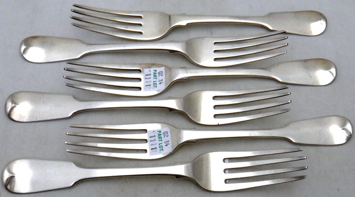 Appraisal: Four silver fiddle pattern table forks London and two silver