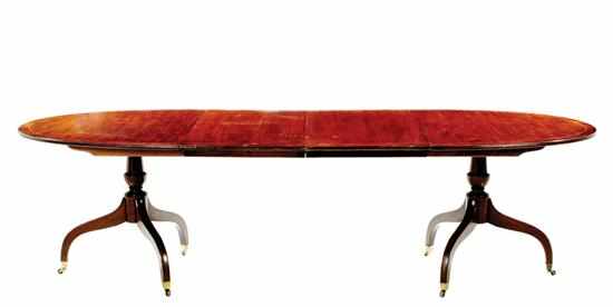 Appraisal: Inlaid mahogany pedestal dining table in the Federal tradition with