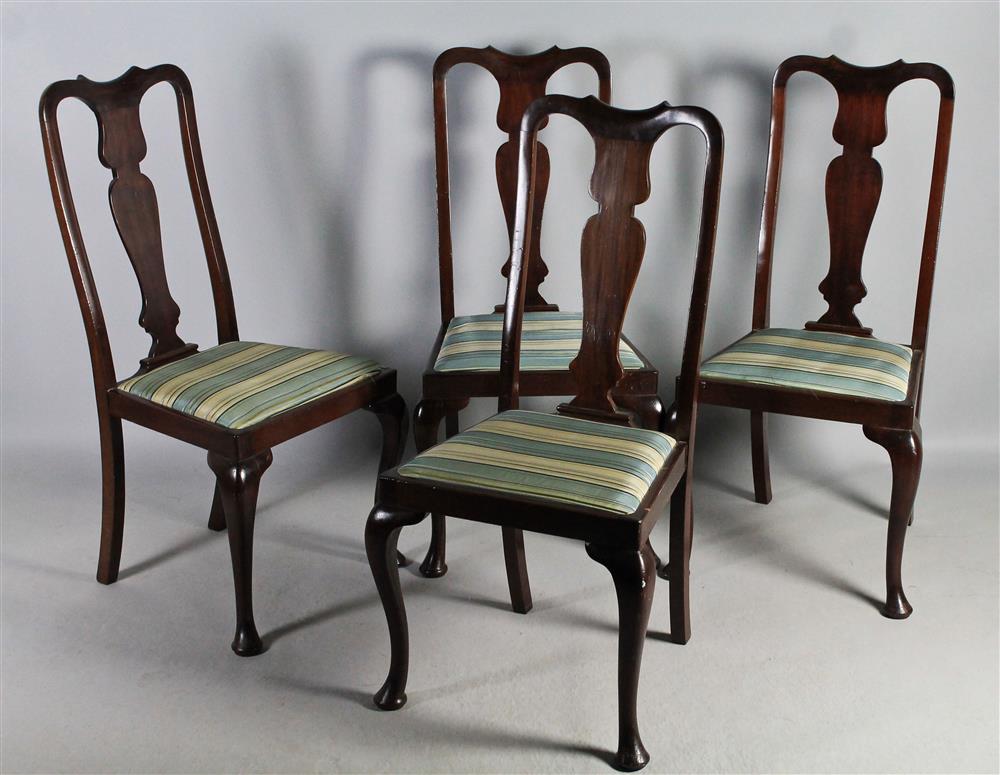 Appraisal: SET OF FOUR ENGLISH QUEEN ANNE STYLE MAHOGANY DINING CHAIRS