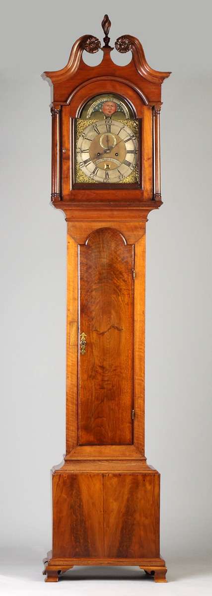 Appraisal: John Wood Philadelphia Tall Case Clock Chippendale carved walnut case