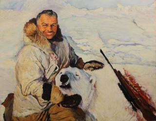 Appraisal: Signed Painting of Hunter with Polar Bear Signed Painting of