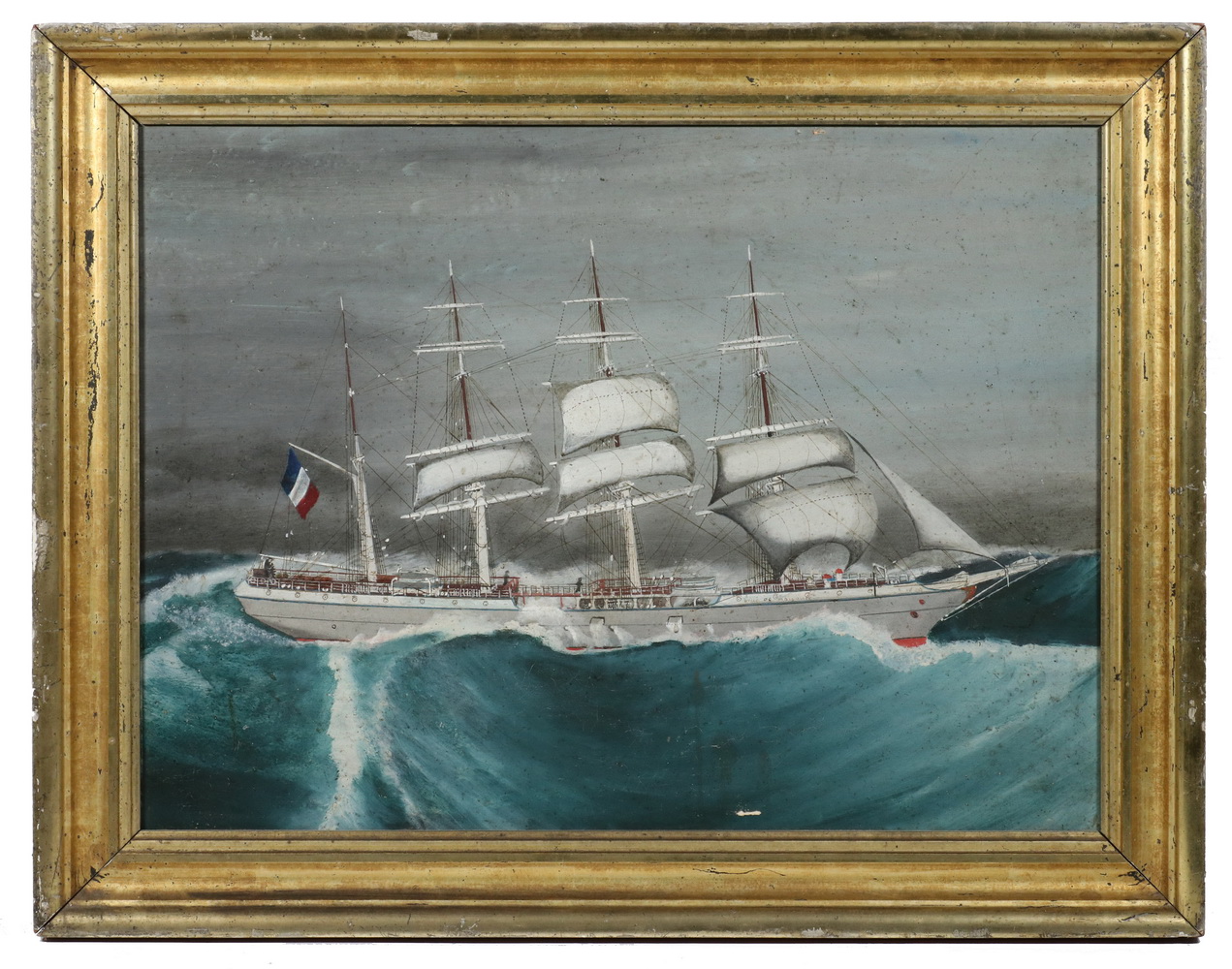 Appraisal: PRIMITIVE FRENCH SHIP PORTRAIT Portrait of a French Four-Mast Grey