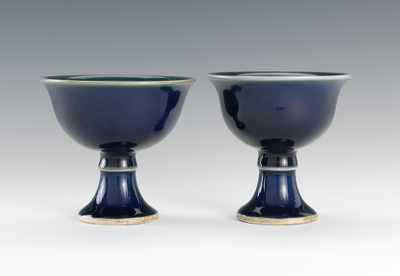 Appraisal: A Pair Chinese Blue Glaze Porcelain Stem Cups Porcelain cups