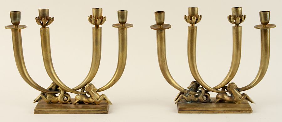 Appraisal: PAIR ITALIAN BRASS CANDELABRA GIO PONTI ATTR A pair of