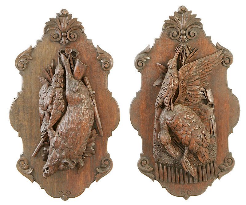 Appraisal: Pair Black Forest Hunt Trophy Plaques Continental late th century