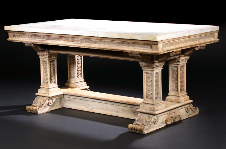 Appraisal: Henri IV-Style Carved Polychromed and Marble-Top Center Table late th