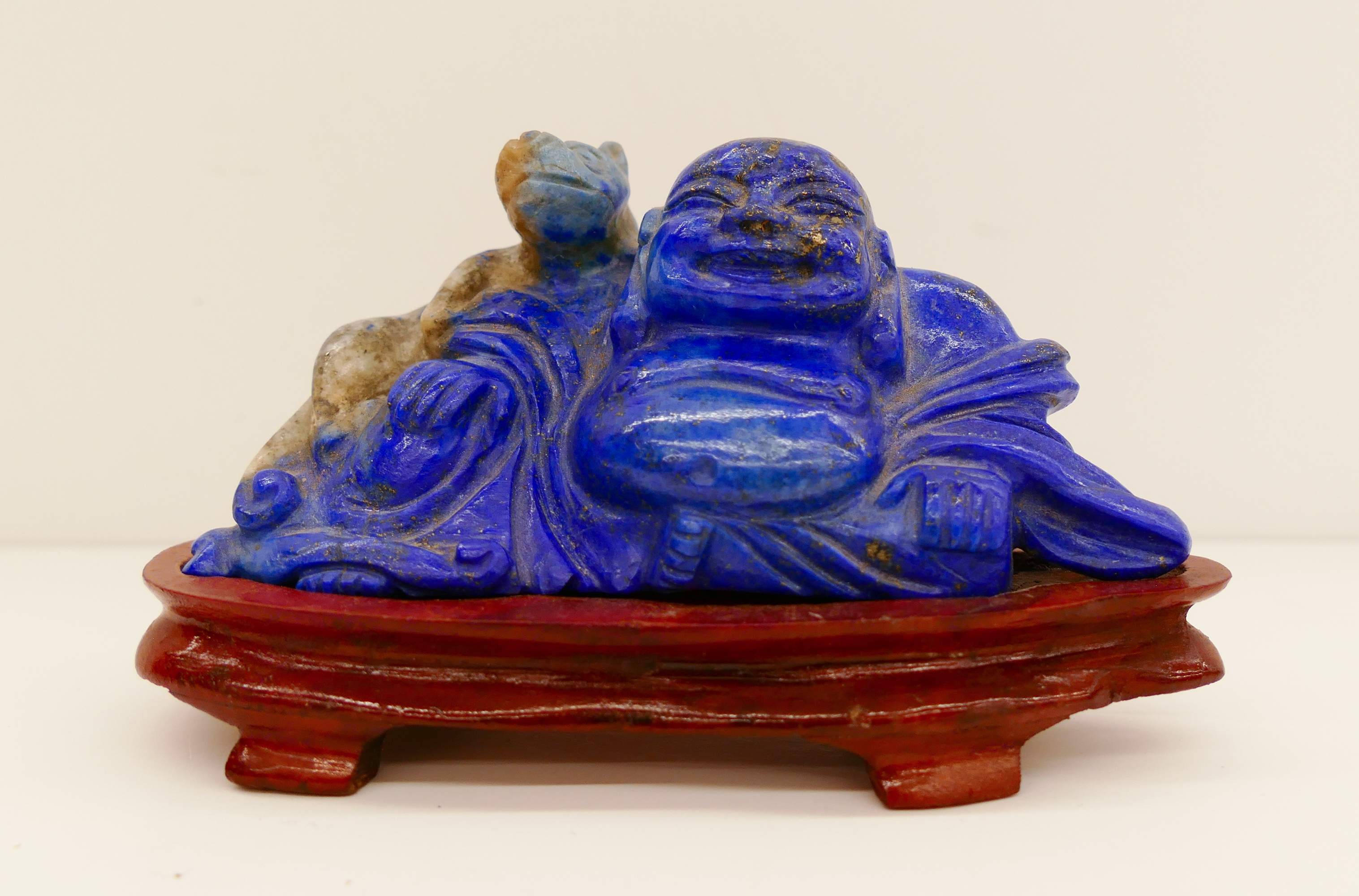 Appraisal: Chinese Carved Lapis Small Buddha on Stand- x ''