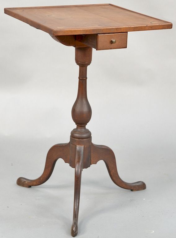 Appraisal: Federal cherry candlestand having molded edge top with fan inlays