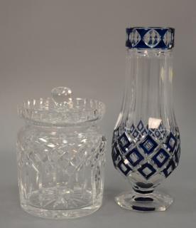 Appraisal: Two piece lot Waterford covered jar and crystal vase cobalt