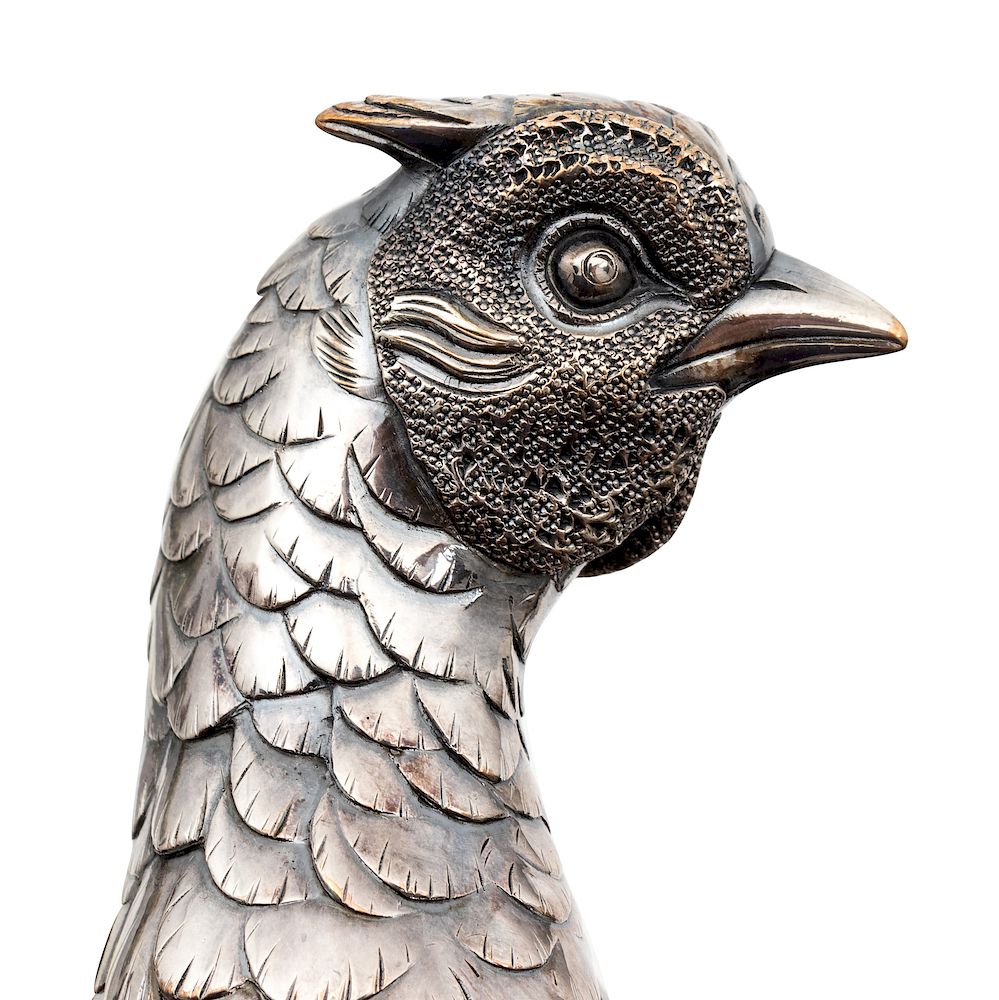 Appraisal: A Japanese Silver Metal Pheasant Height x length inches A