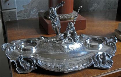 Appraisal: Rococo Revival silverplate figural inkstandlate th century