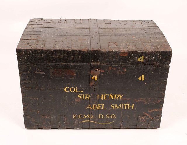 Appraisal: A VICTORIAN OAK AND METAL BOUND SILVER TRUNK labelled for