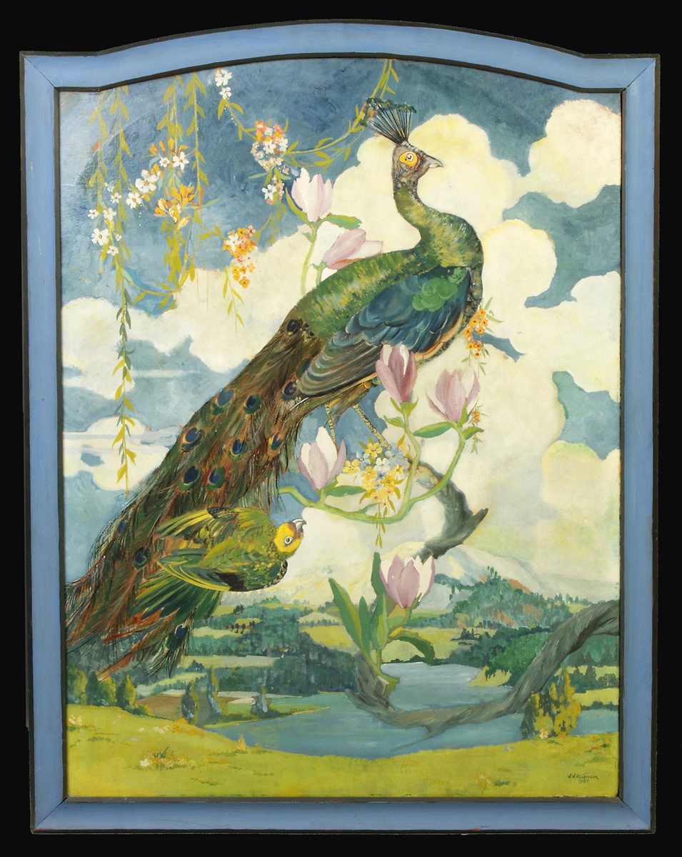 Appraisal: W W Henderson Peacock painting Sgn Lower right W W