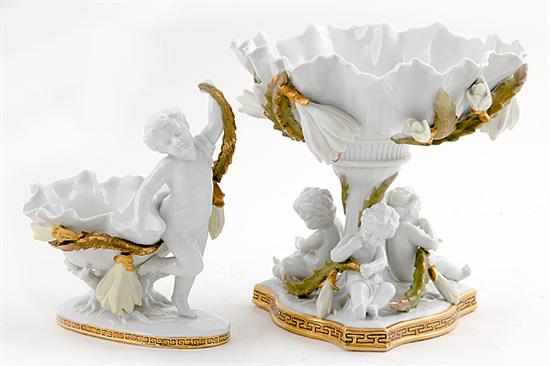 Appraisal: English porcelain floral centerpieces attributed to Moore circa each with