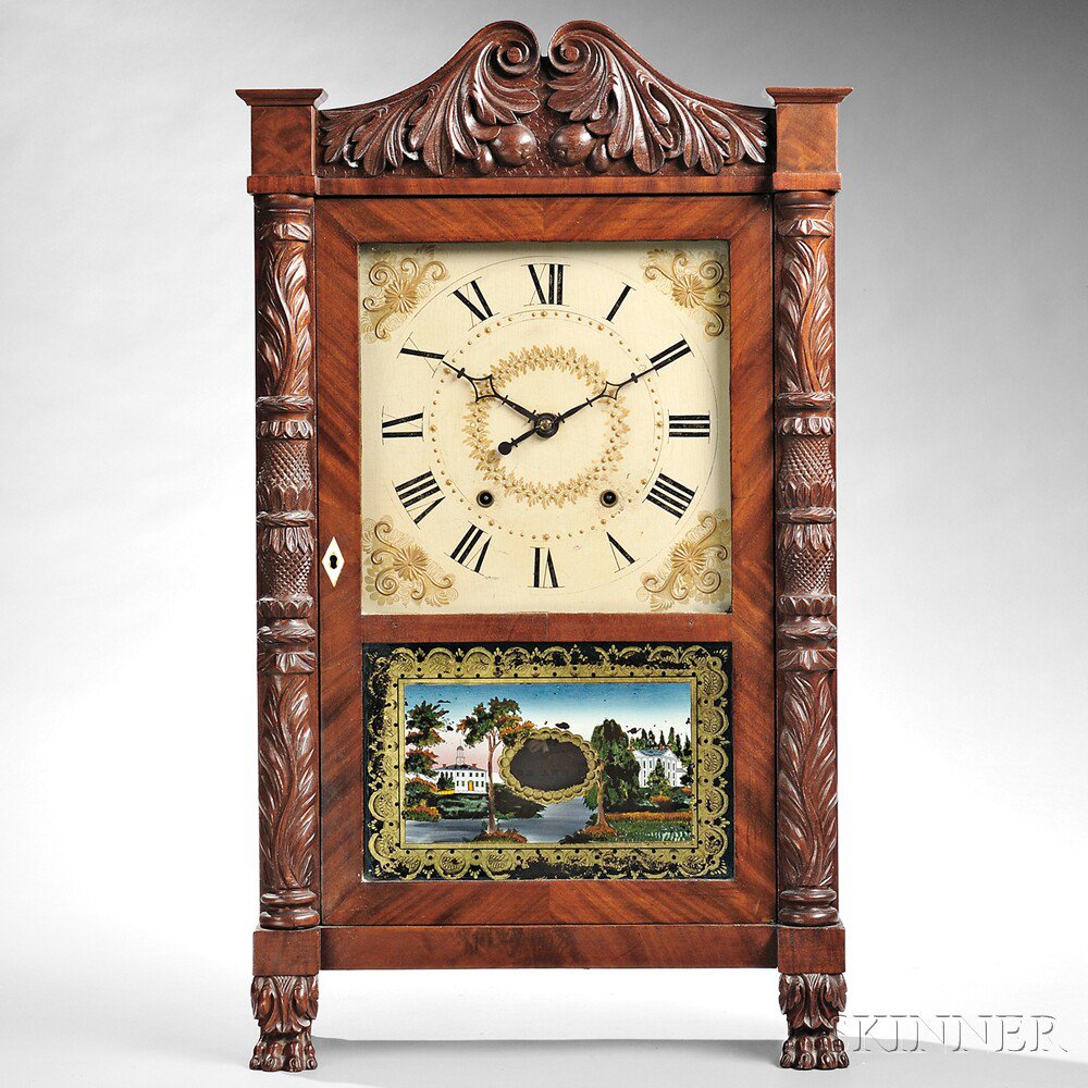 Appraisal: Ephraim Downes Carved Transitional Shelf Clock Bristol Connecticut c carved