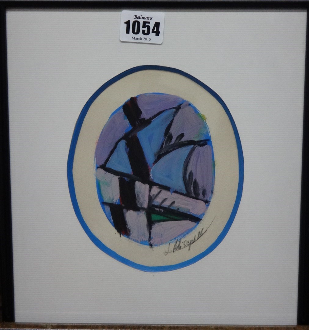 Appraisal: L Poli th century Abstract yachts gouache oval signed and