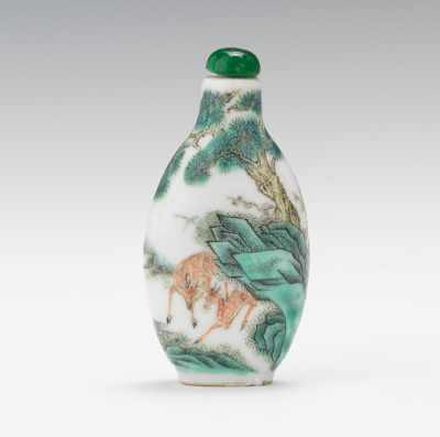 Appraisal: A Famille Verte Painted Snuff Bottle With Deer Porcelain bottle