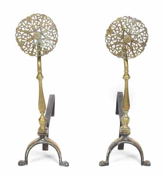 Appraisal: A Pair of Continental Gilt Bronze Andirons each with a