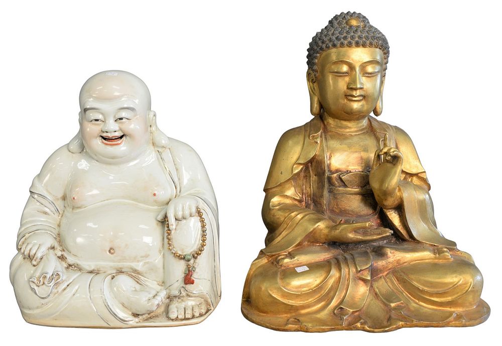 Appraisal: Two piece lot to include a gilt bronze Buddha figure