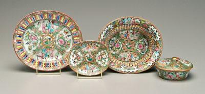 Appraisal: Four pieces Chinese famille rose all rose medallion bowl and