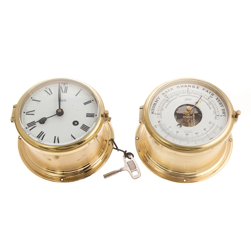 Appraisal: Schatz brass porthole barometer and clock th century each with