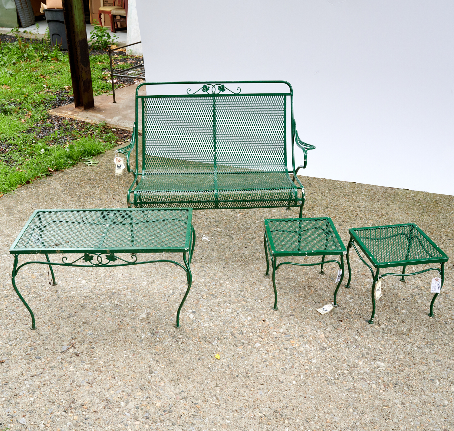 Appraisal: ASSEMBLED GREEN-PAINTED WROUGHT IRON GARDEN SET th c incl a