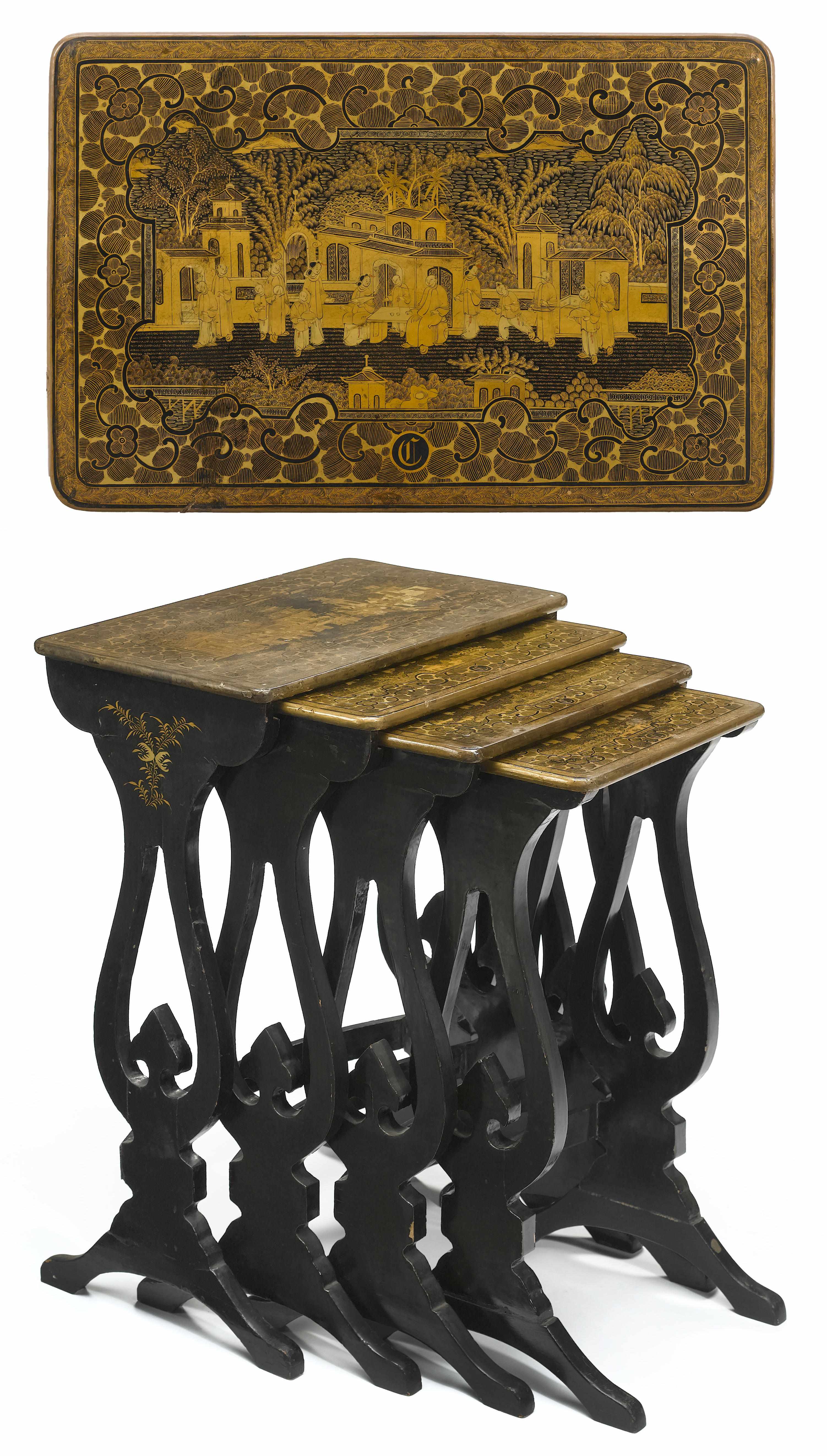 Appraisal: A set of Chinese Export lacquered quartetto tables second half